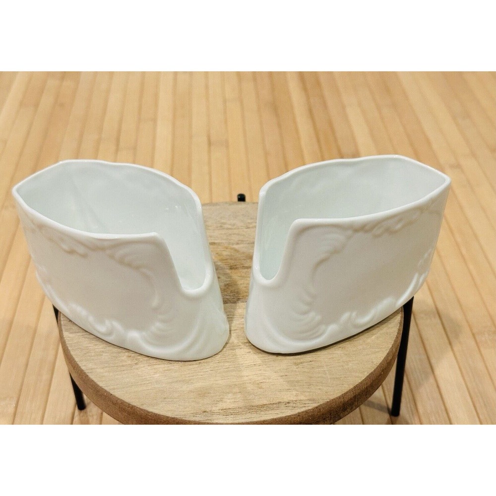 Gerold Porzellan 2 White Embossed Utensil Holder W. Germany Bavaria Spoon Rest